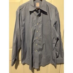 Brooks Brothers Polo Shirt Mens XL Blue Gingham Check Plaid Cotton Long‎ Sleeve